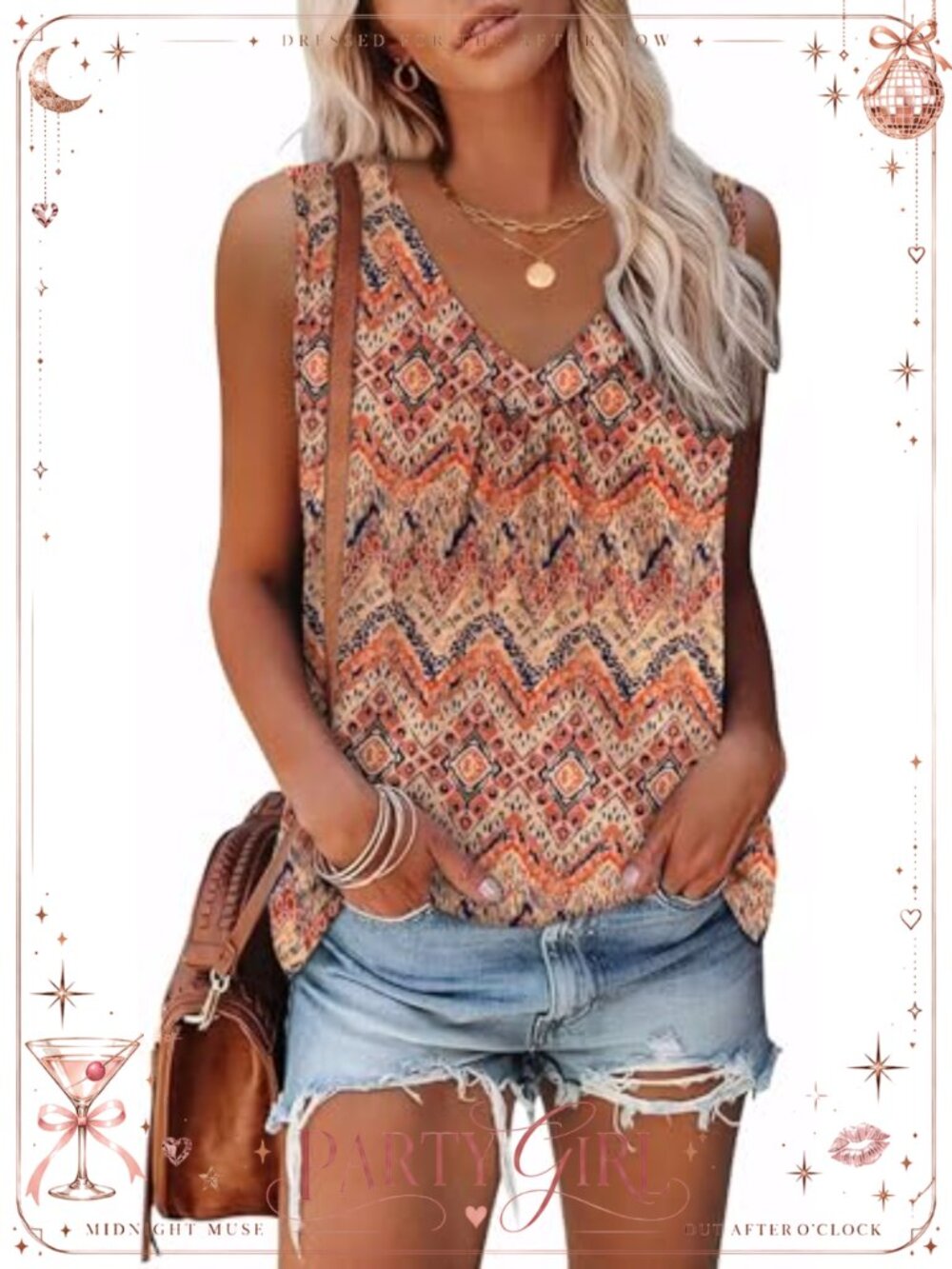 Women's Loose Fit Sleeveless V-Neck Pleated Curved Hem Tank Top